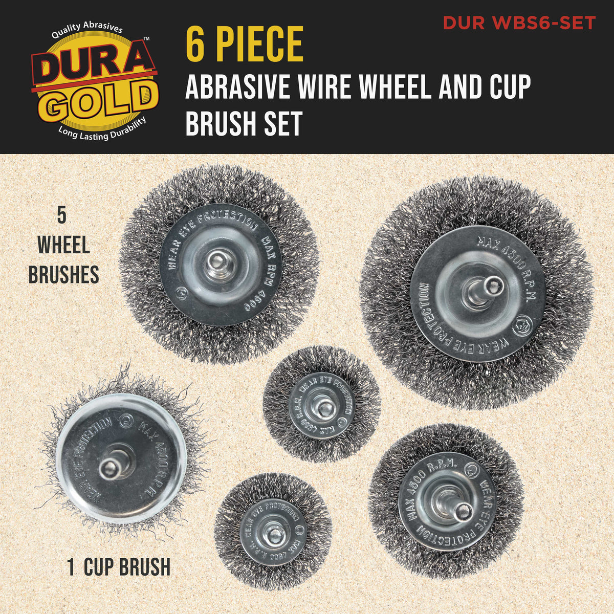 6-Piece Abrasive Wire Wheel and Cup Brush Set, 1/4" Drill Shank, Carbon Steel Bristles - Clean Remove Grind, Strip Rust, Corrosion, Paint