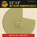 Premium 7000 Grit Wet or Dry Sandpaper Sheets, 5-1/2" x 9", Box of 25 - Auto Car Color Sanding Detailing, Polishing Wood, Plastic, Glass, Epoxy, Stone, Metal Finishing Hand Sand Block Sander