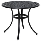 Garden Table with Parasol Hole, 90cm Round Outdoor Dining Table for 2-4, Cast Aluminium Bistro Coffee Table for Balcony - Black