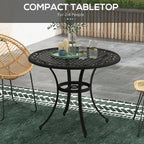 Garden Table with Parasol Hole, 90cm Round Outdoor Dining Table for 2-4, Cast Aluminium Bistro Coffee Table for Balcony - Black