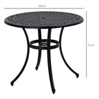 Garden Table with Parasol Hole, 90cm Round Outdoor Dining Table for 2-4, Cast Aluminium Bistro Coffee Table for Balcony - Black