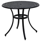 Garden Table with Parasol Hole, 90cm Round Outdoor Dining Table for 2-4, Cast Aluminium Bistro Coffee Table for Balcony - Black