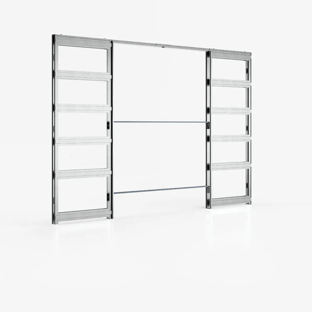 Double Pocket Door Kit + Handle & Doorjamb 100mm Oak Frame + Black Hardware - All Sizes