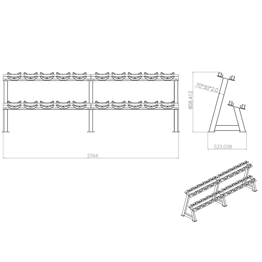 Muscle Motion DR1011S 2-Tier Dumbbell Rack with Saddles for 10 Pairs 236cm