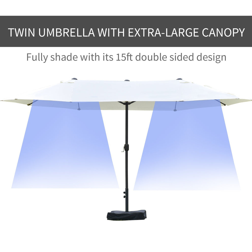 15' Steel Rectangular Patio Umbrella with UV Protection, Easy Crank & Double-Sided Design, Beige