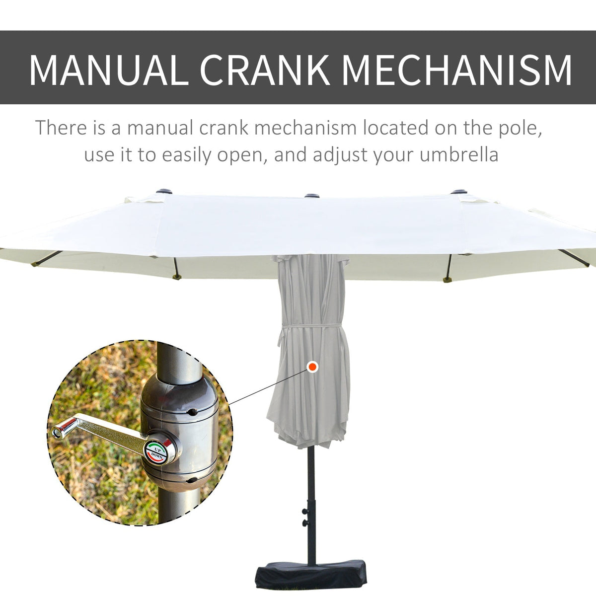15' Steel Rectangular Patio Umbrella with UV Protection, Easy Crank & Double-Sided Design, Beige