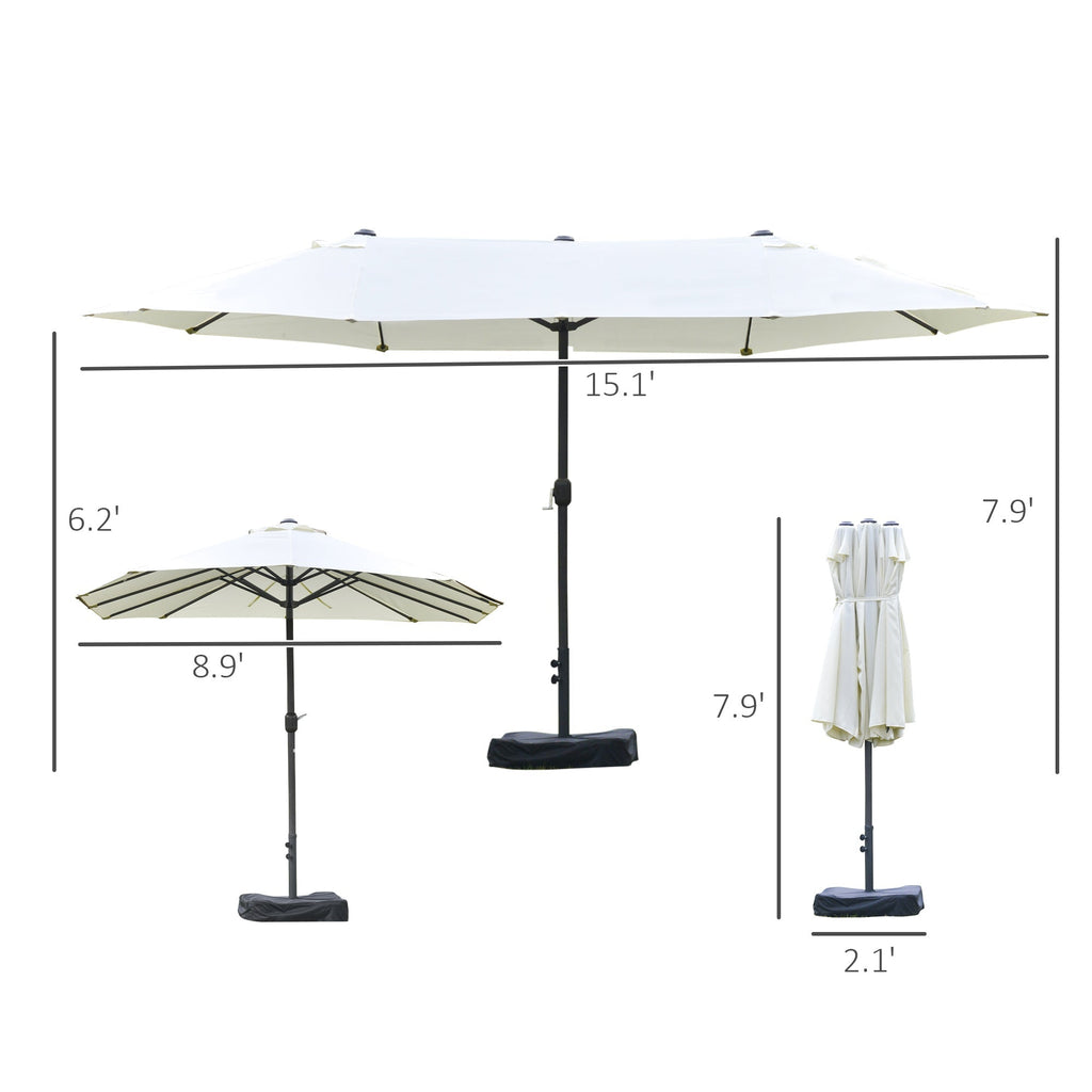 15' Steel Rectangular Patio Umbrella with UV Protection, Easy Crank & Double-Sided Design, Beige
