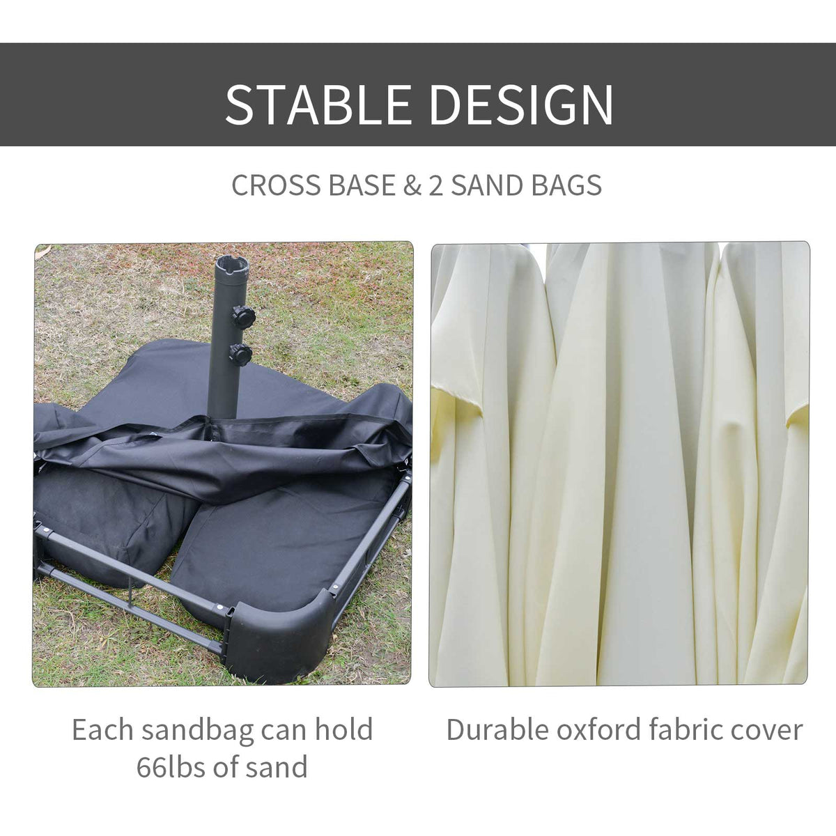 15' Steel Rectangular Patio Umbrella with UV Protection, Easy Crank & Double-Sided Design, Beige