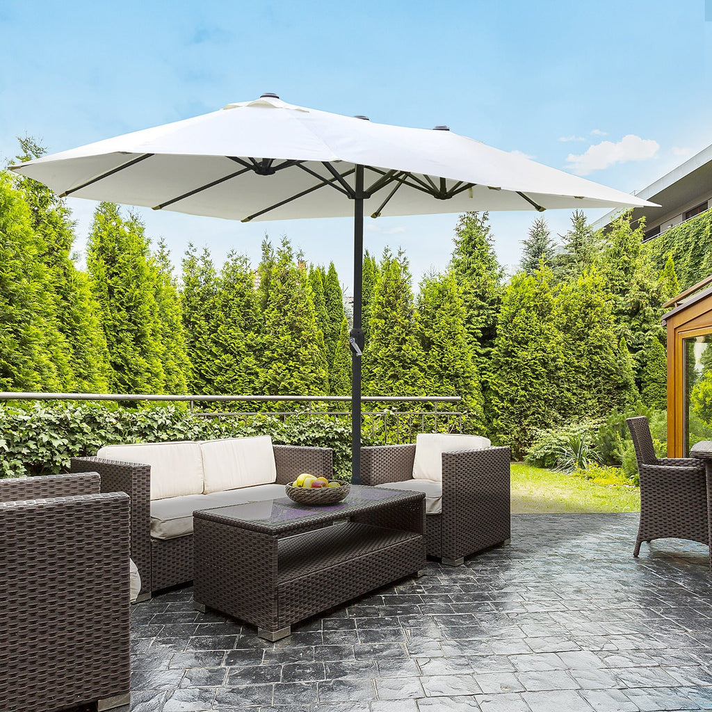 15' Steel Rectangular Patio Umbrella with UV Protection, Easy Crank & Double-Sided Design, Beige