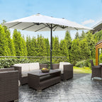 15' Steel Rectangular Patio Umbrella with UV Protection, Easy Crank & Double-Sided Design, Beige