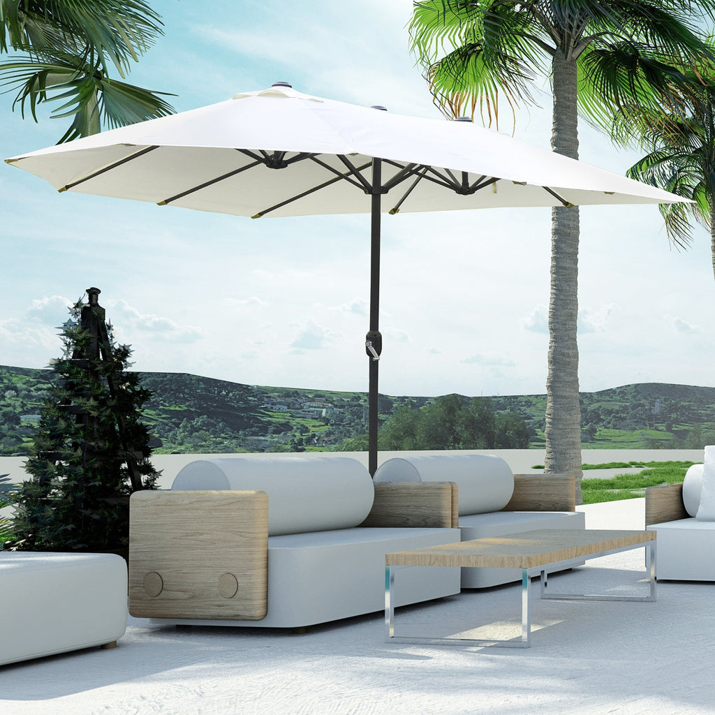 15' Steel Rectangular Patio Umbrella with UV Protection, Easy Crank & Double-Sided Design, Beige