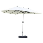15' Steel Rectangular Patio Umbrella with UV Protection, Easy Crank & Double-Sided Design, Beige