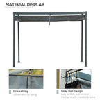 10' x 7' Retractable Pergola Canopy, Outdoor Sun Shade, Grey