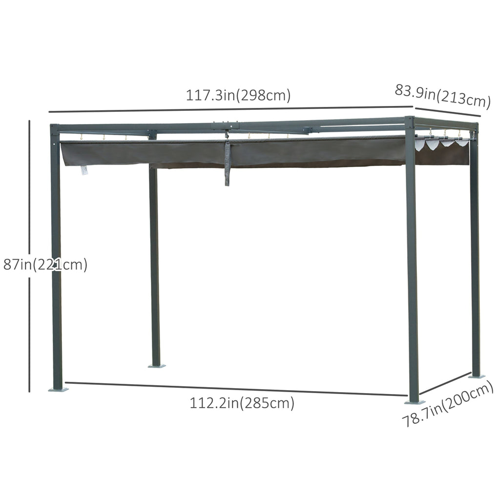 10' x 7' Retractable Pergola Canopy, Outdoor Sun Shade, Grey