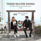 3 Seater Garden Wooden Swing Chair with Side Tables and Metal Chains, Carbonised Brown