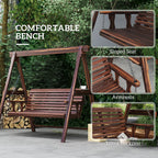 3 Seater Garden Wooden Swing Chair with Side Tables and Metal Chains, Carbonised Brown