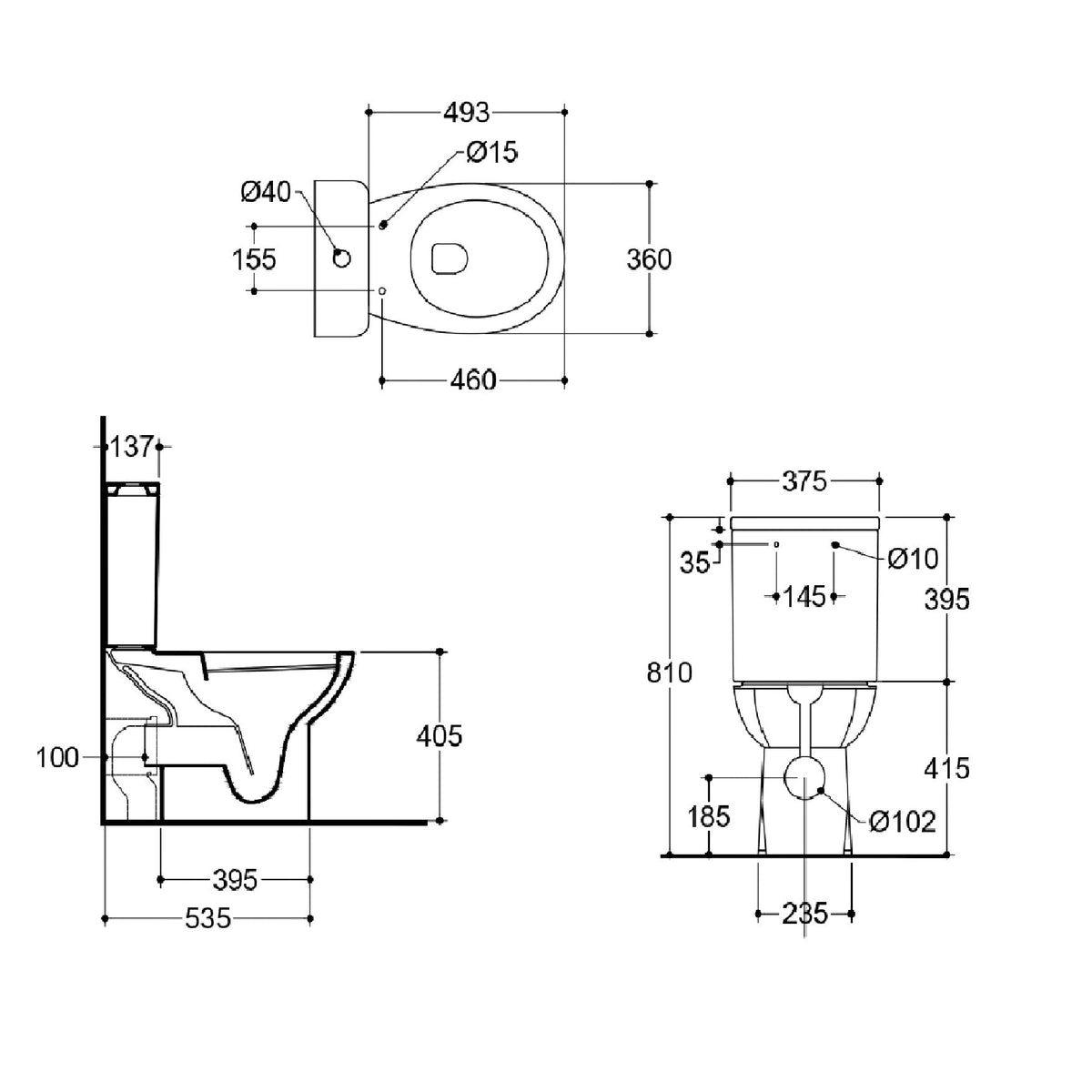 Oasis Rimless Close Coupled Toilet With Cistern & Soft Close Seat - White