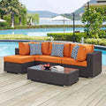 5-Piece Outdoor Sectional Set with Wicker & Cushions – Orange, Brown & Red | Modway Convene