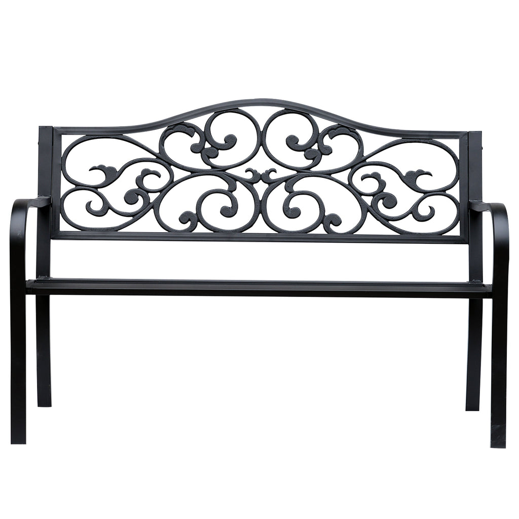 Garden Bench Outdoor Loveseat with Floral Pattern Cast Metal, 50" x 23.6" x 35", Black