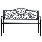 Garden Bench Outdoor Loveseat with Floral Pattern Cast Metal, 50" x 23.6" x 35", Black