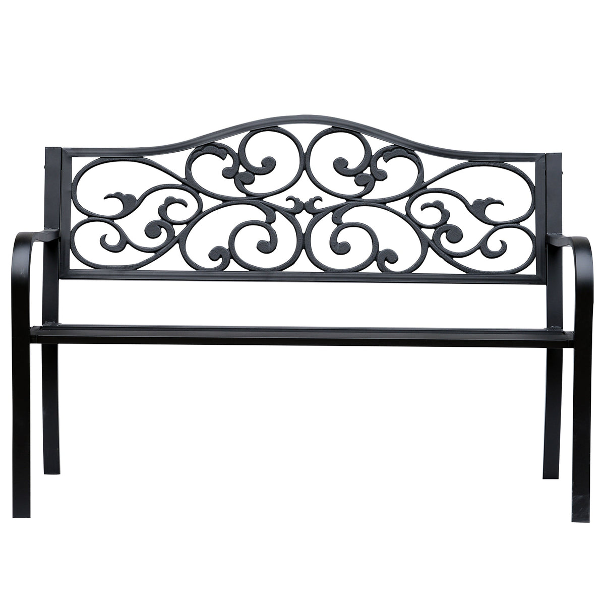 Garden Bench Outdoor Loveseat with Floral Pattern Cast Metal, 50" x 23.6" x 35", Black