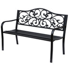 Garden Bench Outdoor Loveseat with Floral Pattern Cast Metal, 50" x 23.6" x 35", Black