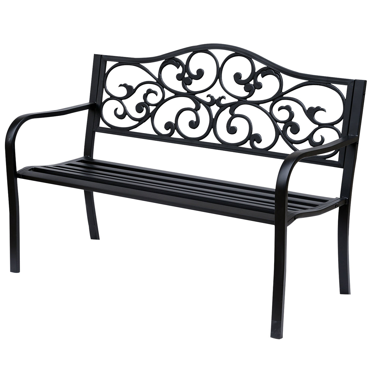 Garden Bench Outdoor Loveseat with Floral Pattern Cast Metal, 50" x 23.6" x 35", Black