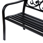 Garden Bench Outdoor Loveseat with Floral Pattern Cast Metal, 50" x 23.6" x 35", Black