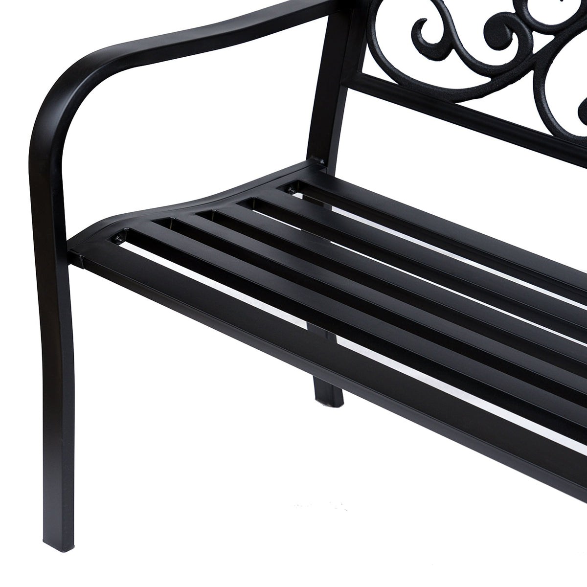 Garden Bench Outdoor Loveseat with Floral Pattern Cast Metal, 50" x 23.6" x 35", Black