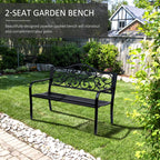 Garden Bench Outdoor Loveseat with Floral Pattern Cast Metal, 50" x 23.6" x 35", Black