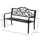 Garden Bench Outdoor Loveseat with Floral Pattern Cast Metal, 50" x 23.6" x 35", Black