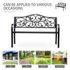 Garden Bench Outdoor Loveseat with Floral Pattern Cast Metal, 50" x 23.6" x 35", Black
