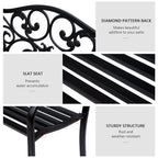Garden Bench Outdoor Loveseat with Floral Pattern Cast Metal, 50" x 23.6" x 35", Black