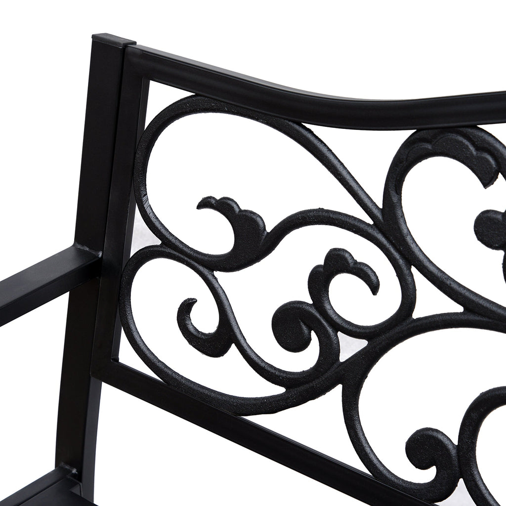 Garden Bench Outdoor Loveseat with Floral Pattern Cast Metal, 50" x 23.6" x 35", Black