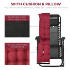 Reclining Zero Gravity Chair Set of 2, Folding Garden Chairs Set w/ Cushion, Wine Red