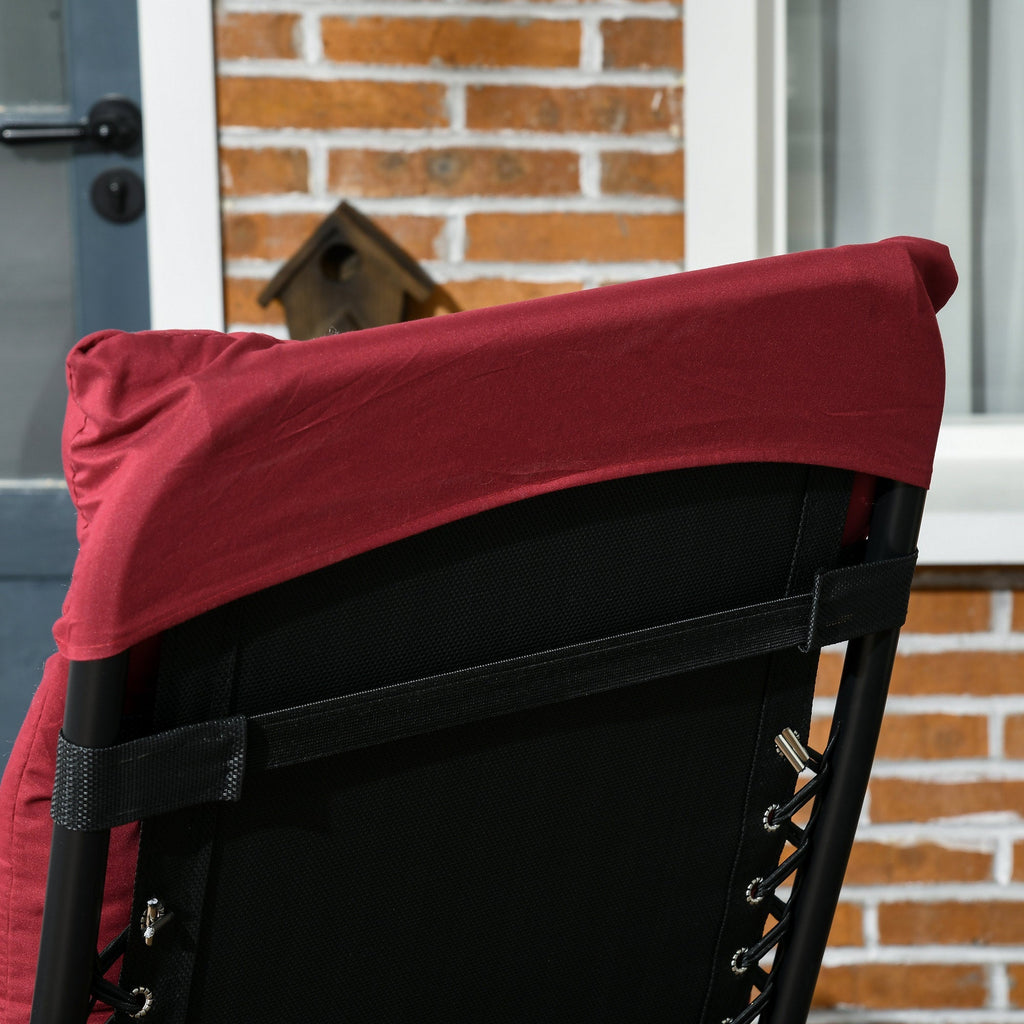 Reclining Zero Gravity Chair Set of 2, Folding Garden Chairs Set w/ Cushion, Wine Red