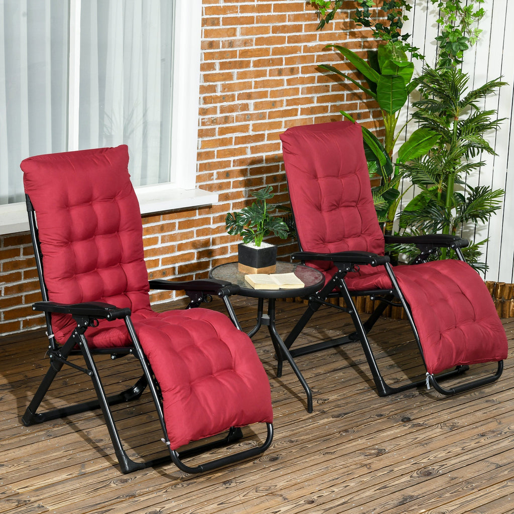 Reclining Zero Gravity Chair Set of 2, Folding Garden Chairs Set w/ Cushion, Wine Red