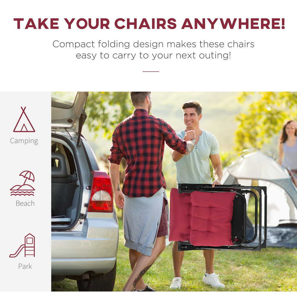 Reclining Zero Gravity Chair Set of 2, Folding Garden Chairs Set w/ Cushion, Wine Red