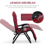 Reclining Zero Gravity Chair Set of 2, Folding Garden Chairs Set w/ Cushion, Wine Red