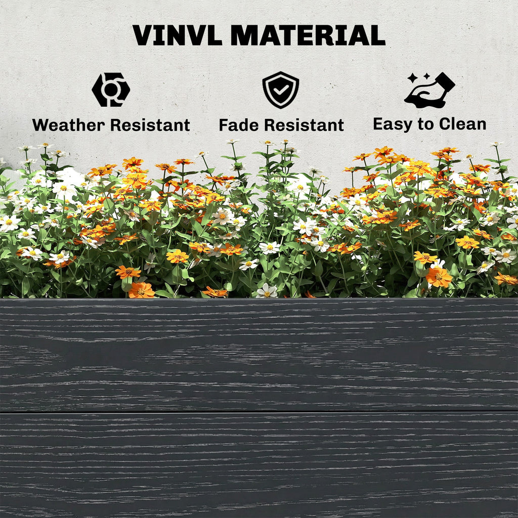 6.5 x 2 x 1ft Vinyl Raised Garden Bed with Divider, Grey Wood Effect