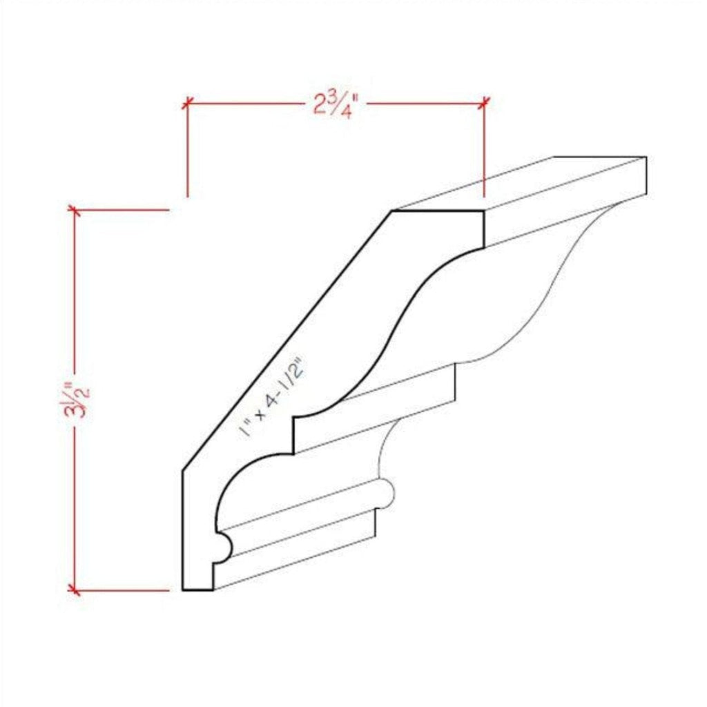 EWCR18 Crown 7/8" x 4-1/2" Unfinished 3-1/2" High x 2-3/4" Deep