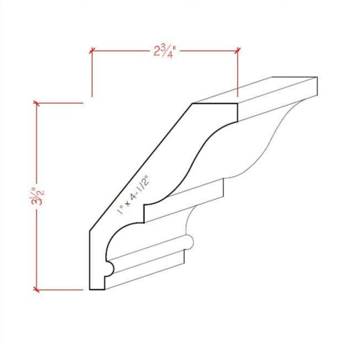 EWCR18 Crown 7/8" x 4-1/2" Unfinished 3-1/2" High x 2-3/4" Deep
