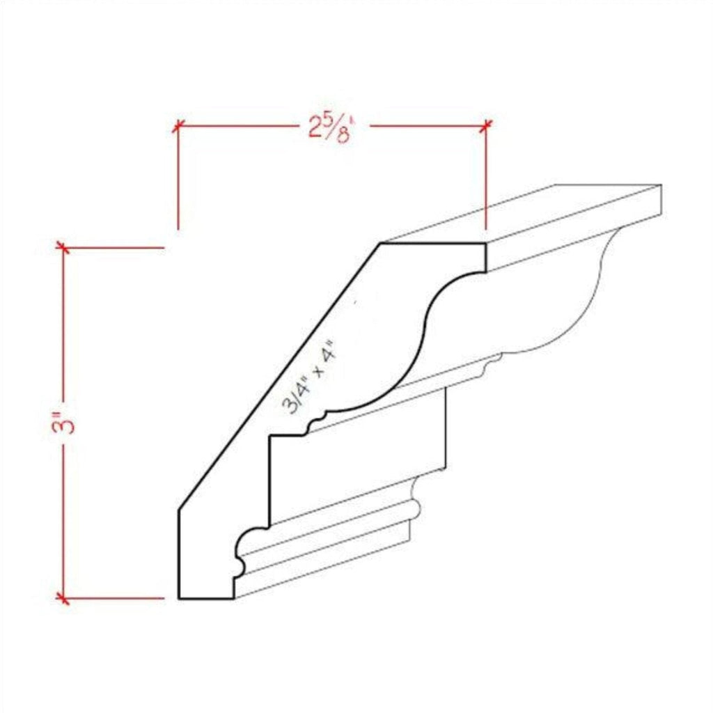 EWCR47 Colonial Crown 3/4" x 4" Unfinished 3" High x 2-5/8" Deep