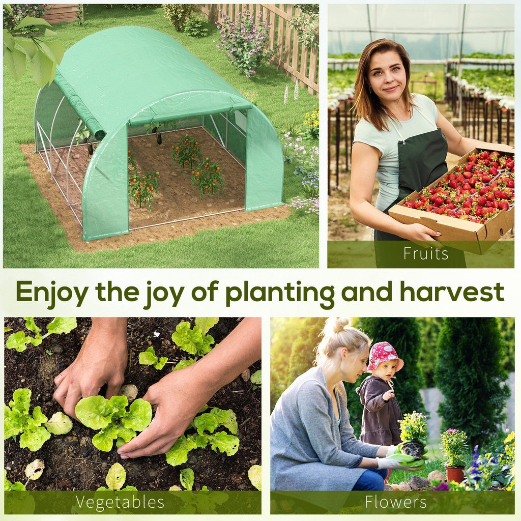 3 x 3 x 2m Polytunnel Greenhouse with Roll-up Side Walls, Reinforced Cover & 6 Mesh Windows, Green