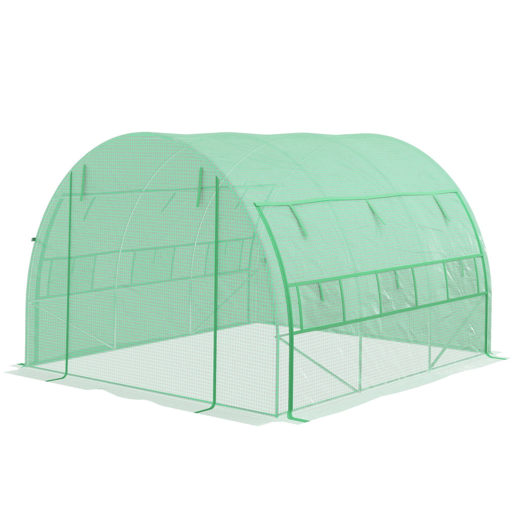 3 x 3 x 2m Polytunnel Greenhouse with Roll-up Side Walls, Reinforced Cover & 6 Mesh Windows, Green