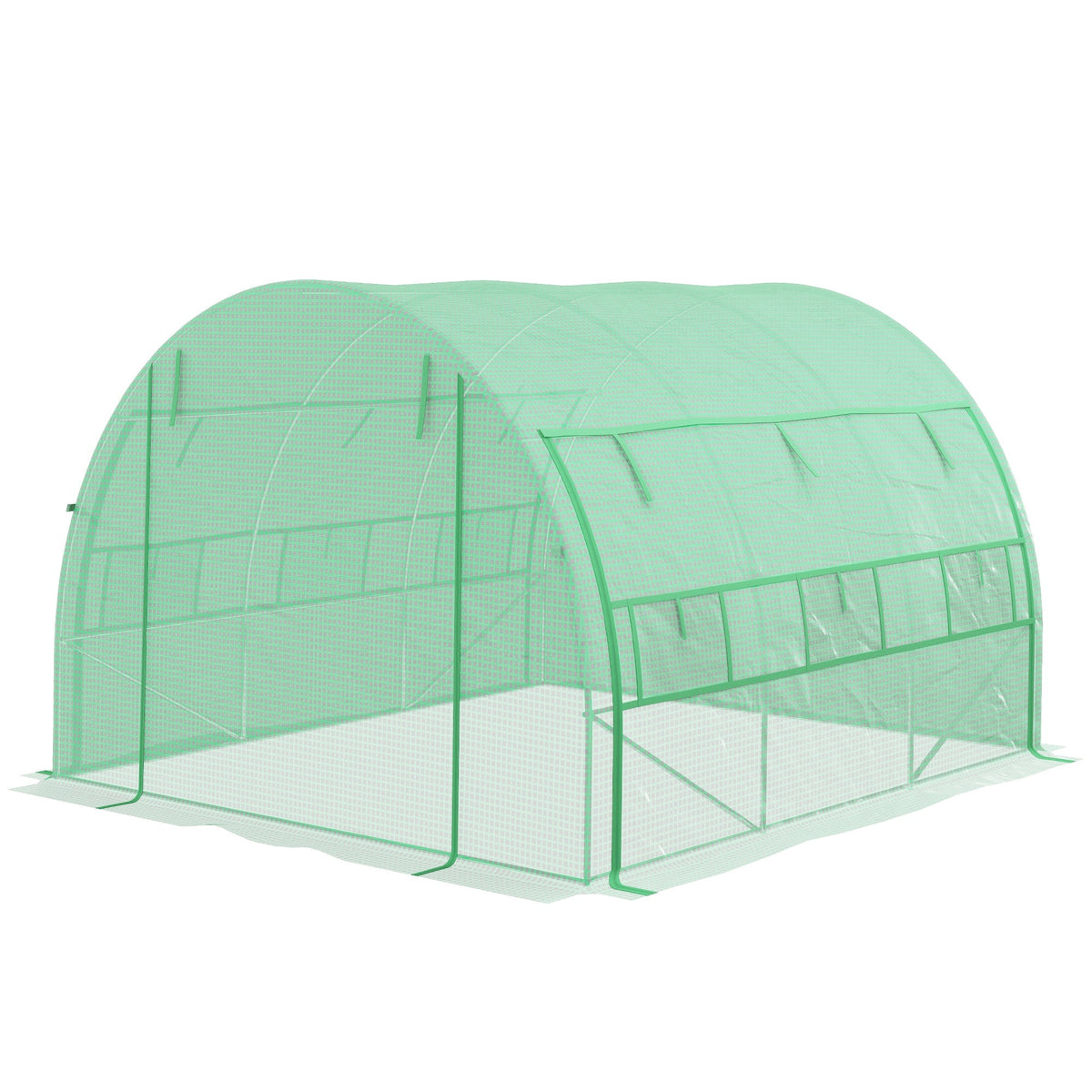 3 x 3 x 2m Polytunnel Greenhouse with Roll-up Side Walls, Reinforced Cover & 6 Mesh Windows, Green