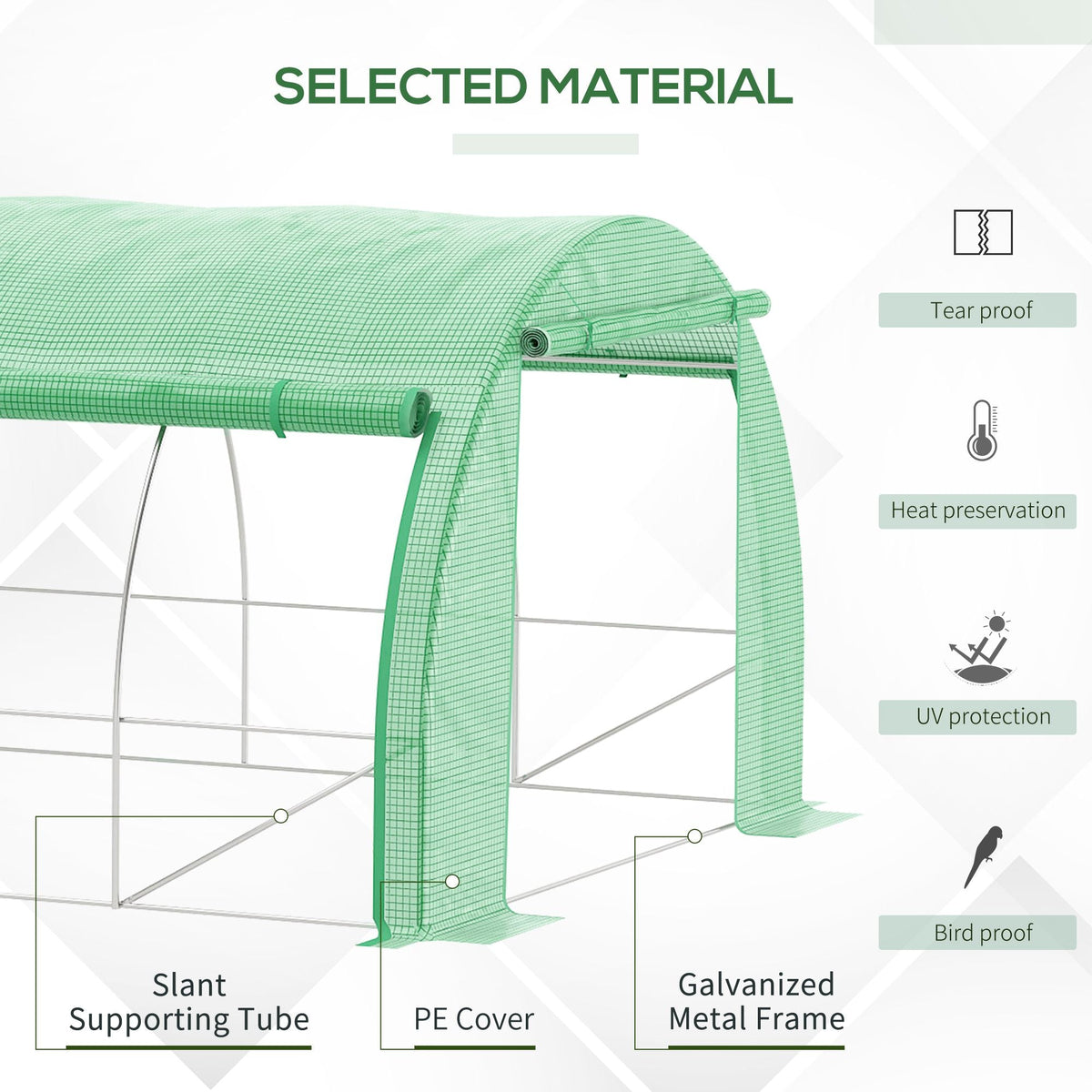 3 x 3 x 2m Polytunnel Greenhouse with Roll-up Side Walls, Reinforced Cover & 6 Mesh Windows, Green