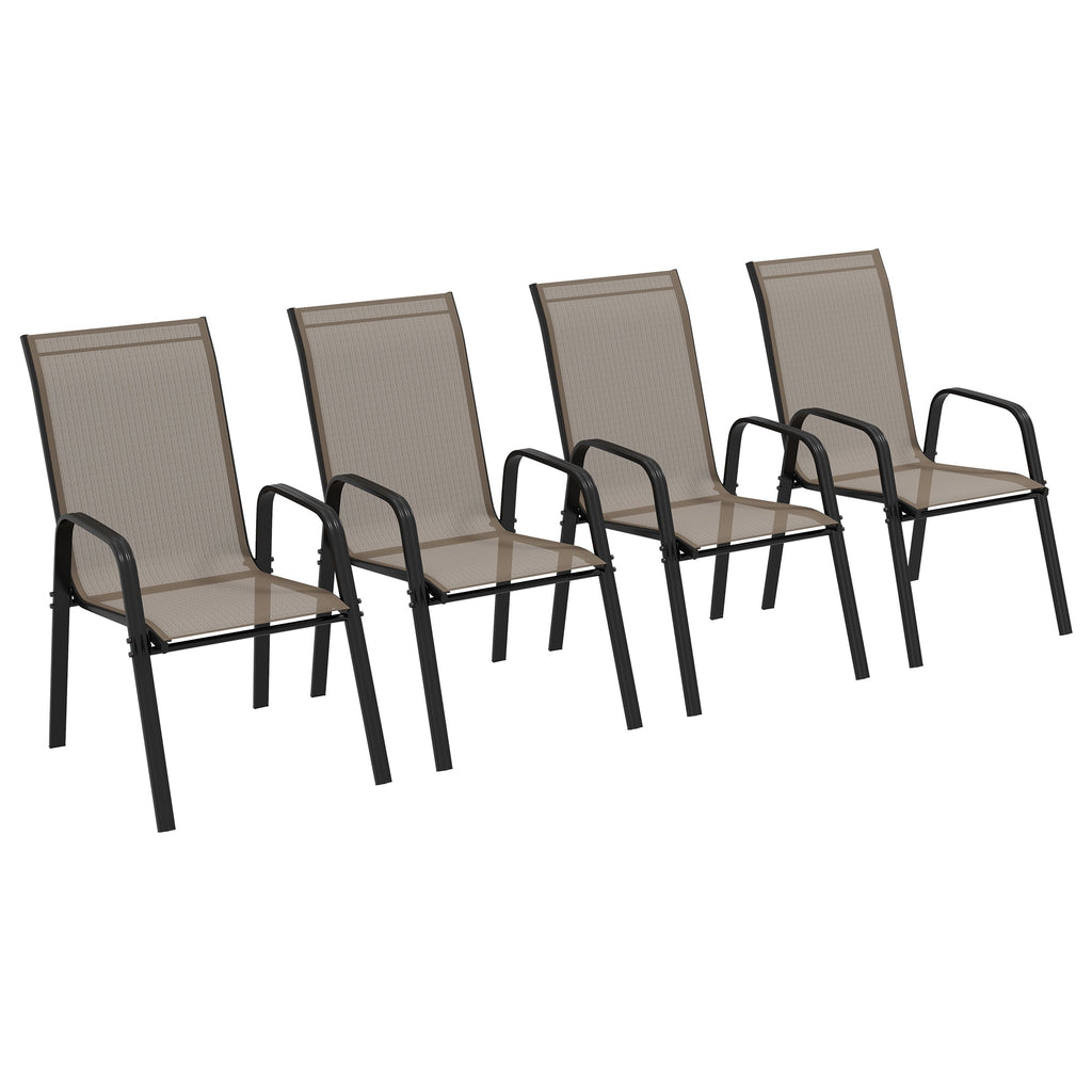 4 Pieces Garden Chairs with High Backrest and Armrest, Dark Grey