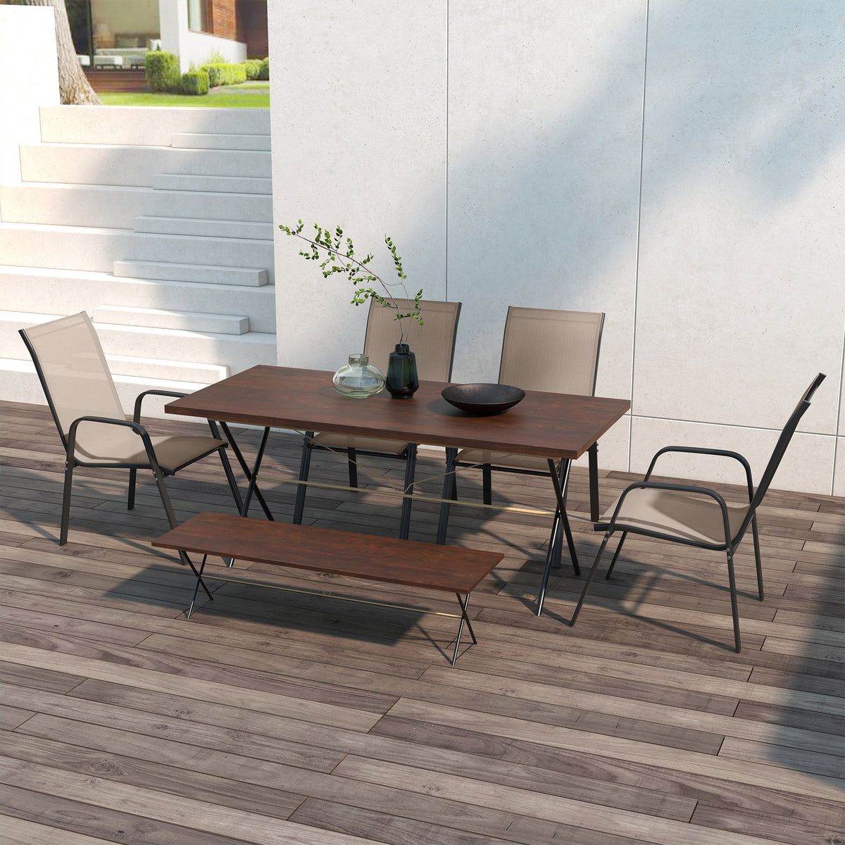 4 Pieces Garden Chairs with High Backrest and Armrest, Dark Grey