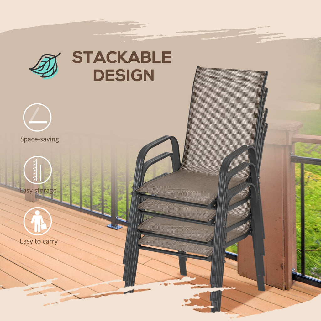 4 Pieces Garden Chairs with High Backrest and Armrest, Dark Grey